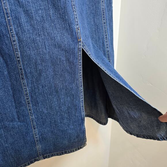Y2K Denim Maxi Skirt Sz 16 XL Dark Wash Panel A-Line Cotton Modest Long Vintage - Picture 8 of 9